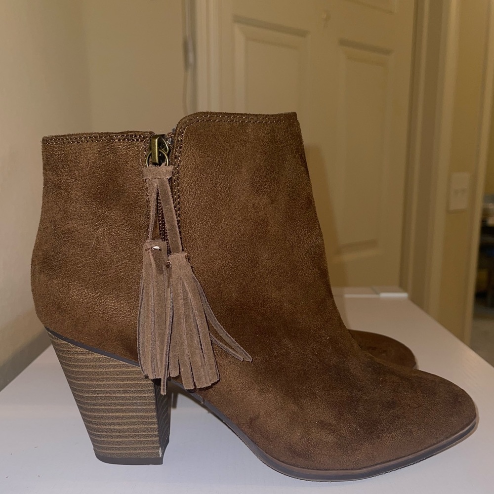 Dark brown ankle boots with tassel
